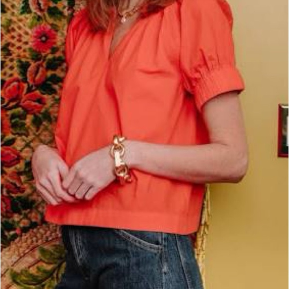 Vibrant Orange Puff Sleeve Blouse